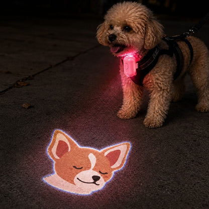 Ortekor PawGlow Pink Breed Projector Dog Light for Night Walks - USB Rechargeable Clip-On Pet Light for Extra Visibility & Fun