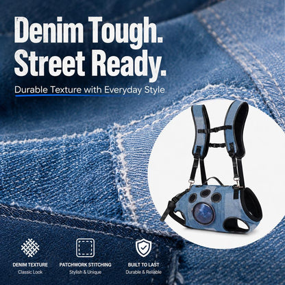 Ortekor PawLift Denim Hands-Free Dog Carrier Backpack Harness for Walks, Shopping & Outdoor Trips - Carry Tired Dogs Without Arm Strain