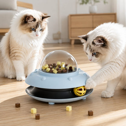 Ortekor PawOrbit UFO Motion-Activated Cat Treat Dispenser Toy - Interactive Puzzle Feeder for Indoor Cats, Keeps Cats Busy While You Work