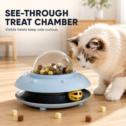 Ortekor PawOrbit UFO Motion-Activated Cat Treat Dispenser Toy - Interactive Puzzle Feeder for Indoor Cats, Keeps Cats Busy While You Work