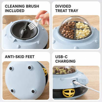Ortekor PawOrbit UFO Motion-Activated Cat Treat Dispenser Toy - Interactive Puzzle Feeder for Indoor Cats, Keeps Cats Busy While You Work