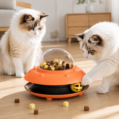 Ortekor PawOrbit UFO Motion-Activated Cat Treat Dispenser Toy - Interactive Puzzle Feeder for Indoor Cats, Keeps Cats Busy While You Work