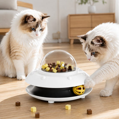 Ortekor PawOrbit UFO Motion-Activated Cat Treat Dispenser Toy - Interactive Puzzle Feeder for Indoor Cats, Keeps Cats Busy While You Work