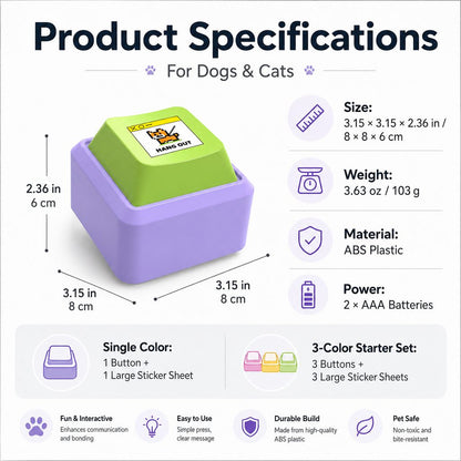 Ortekor PawTalk Recordable Pet Communication Button for Dogs & Cats - Voice Training Toy for Food, Water, Walks & Play