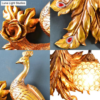 Decorative Bird Wall Sconce with Crystal Orb Shade – Resin Accent Lighting for Living Room, Bedroom & Hallway – Left or Right Facing Design