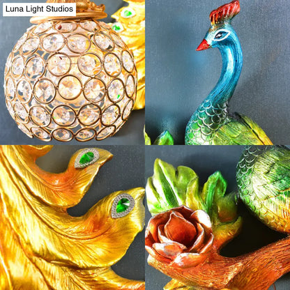 Decorative Bird Wall Sconce with Crystal Orb Shade – Resin Accent Lighting for Living Room, Bedroom & Hallway – Left or Right Facing Design