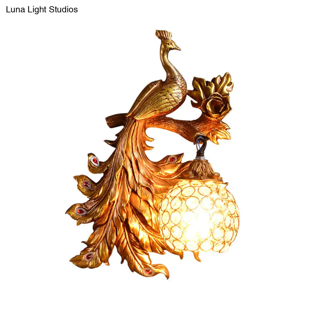 Decorative Bird Wall Sconce with Crystal Orb Shade – Resin Accent Lighting for Living Room, Bedroom & Hallway – Left or Right Facing Design