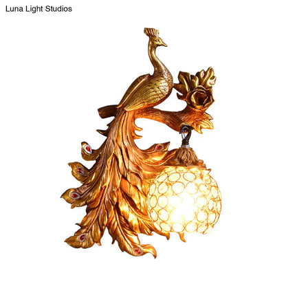 Decorative Bird Wall Sconce with Crystal Orb Shade – Resin Accent Lighting for Living Room, Bedroom & Hallway – Left or Right Facing Design