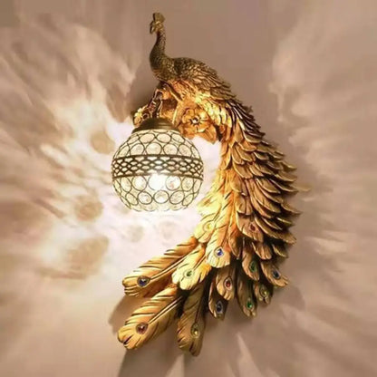 Crystal Globe Bird Wall Light Fixture for Living Room & Hallway | Art Deco Resin Sconce with Jeweled Shade for Bedroom Entryway Indoor