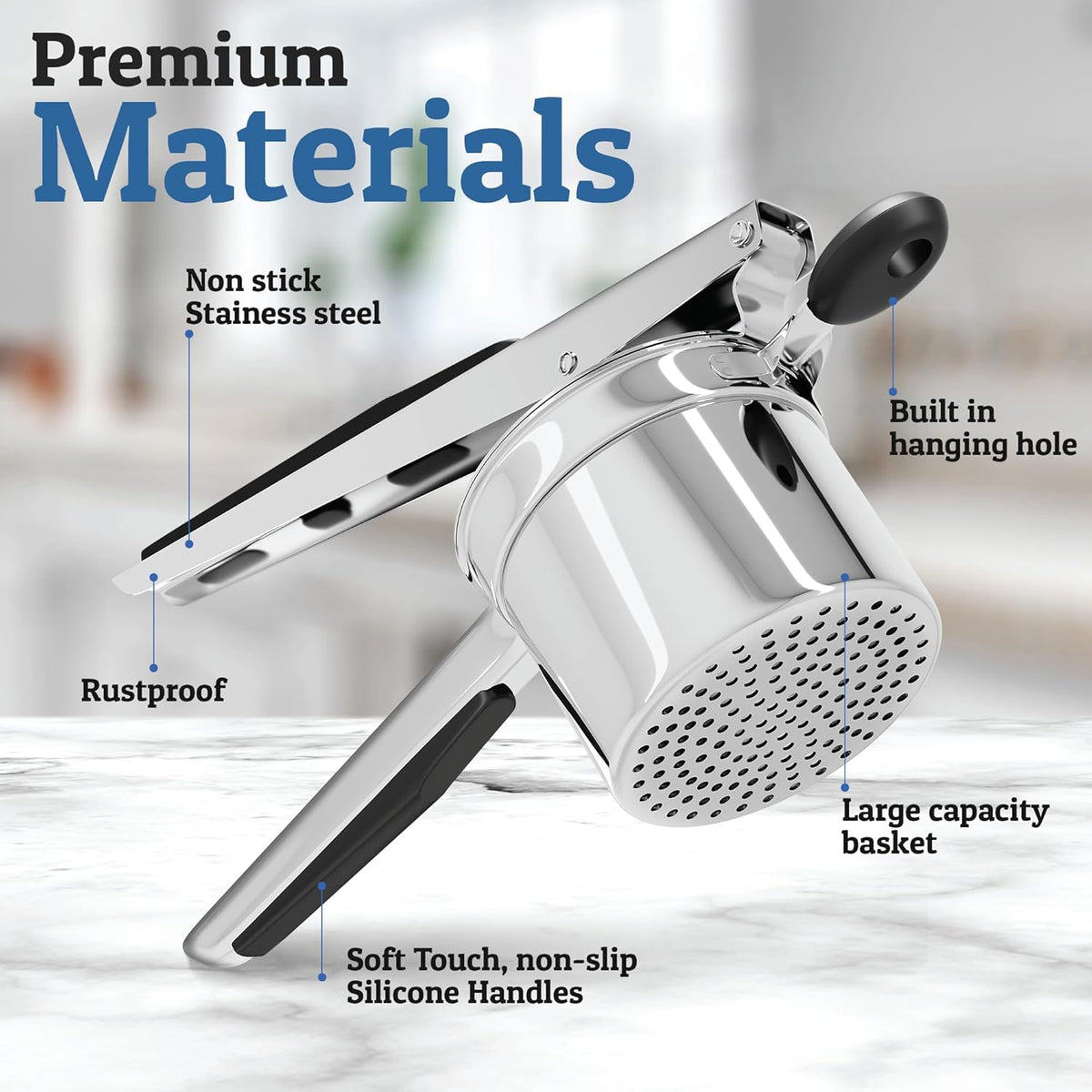 Stainless Steel Potato Masher for Smooth Creamy Results Kitchen Tool 15 oz Heavy Duty Design for Potatoes Vegetables Fruits