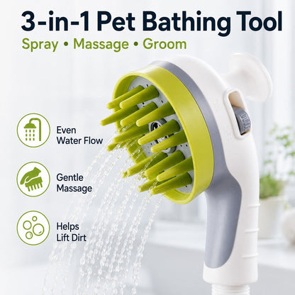 Ortekor 3-in-1 Pet Bathing Sprayer Brush for Dogs & Cats - Easier Indoor & Outdoor Washing