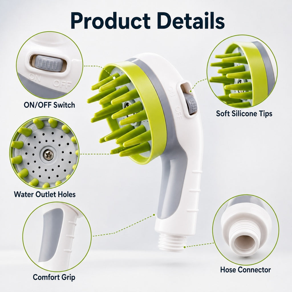 Ortekor 3-in-1 Pet Bathing Sprayer Brush for Dogs & Cats - Easier Indoor & Outdoor Washing