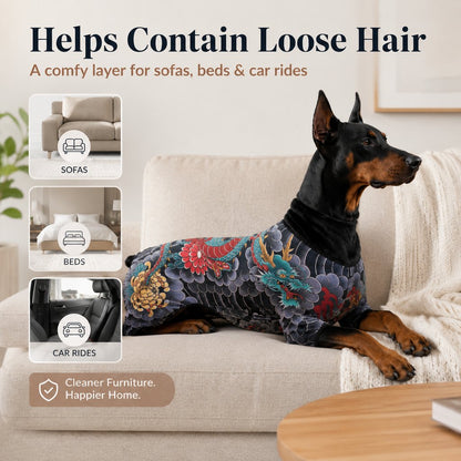 Ortekor Tattoo Print Dog & Cat Bodysuit for Walks & Photos - Soft Stretch Pet Onesie Helps Contain Loose Hair