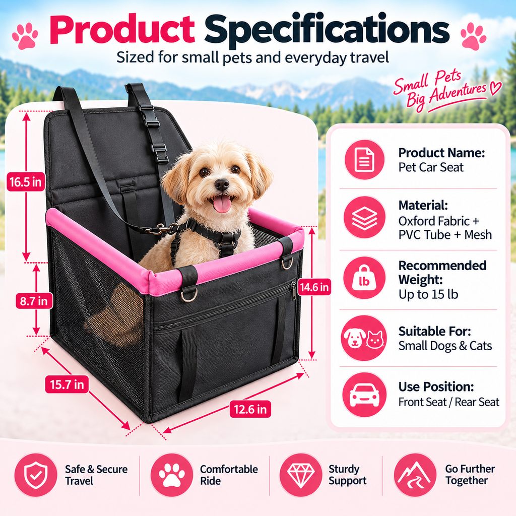 Ortekor Pet Car Booster Seat for Small Dogs and Cats - Stable Travel Seat to Reduce Roaming in Front and Rear Seats
