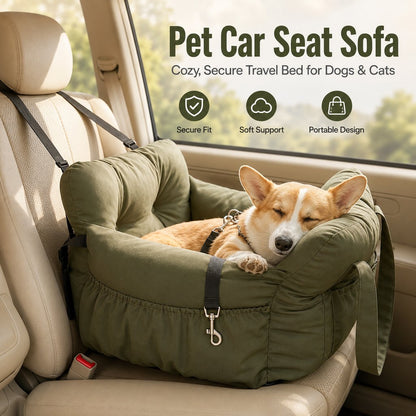Ortekor Pet Car Seat Sofa for Road Trips - Cozy Travel Bed for Calmer, More Secure Rides