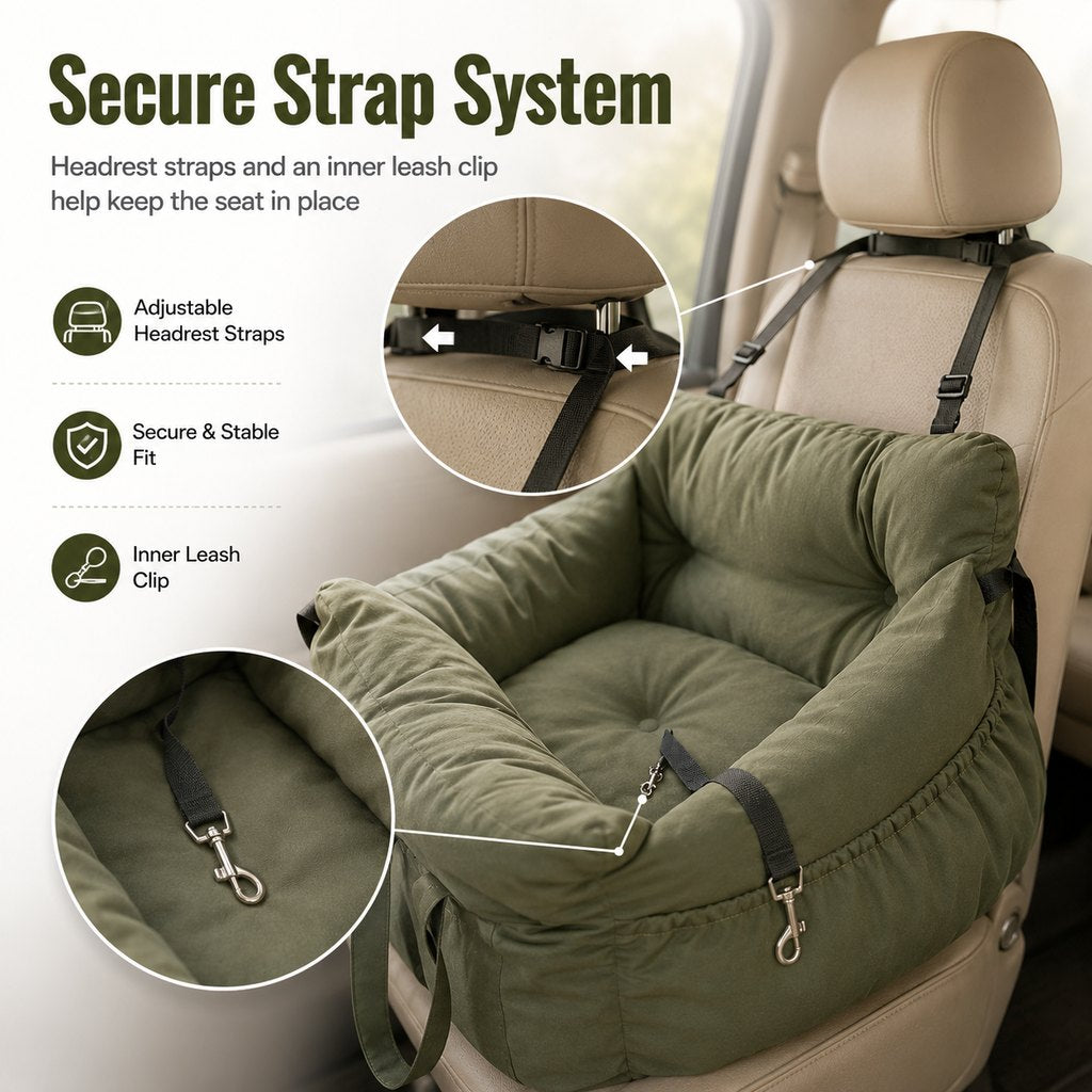 Ortekor Pet Car Seat Sofa for Road Trips - Cozy Travel Bed for Calmer, More Secure Rides