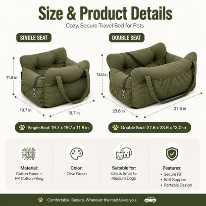 Ortekor Pet Car Seat Sofa for Road Trips - Cozy Travel Bed for Calmer, More Secure Rides