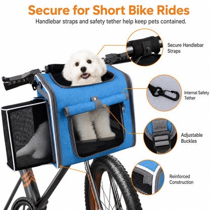 Ortekor 4-in-1 Expandable Bike Pet Carrier Backpack for Cats &Small Dogs - Hands-Free Rides, Car Travel & Vet Trips with Extra Breathing Room