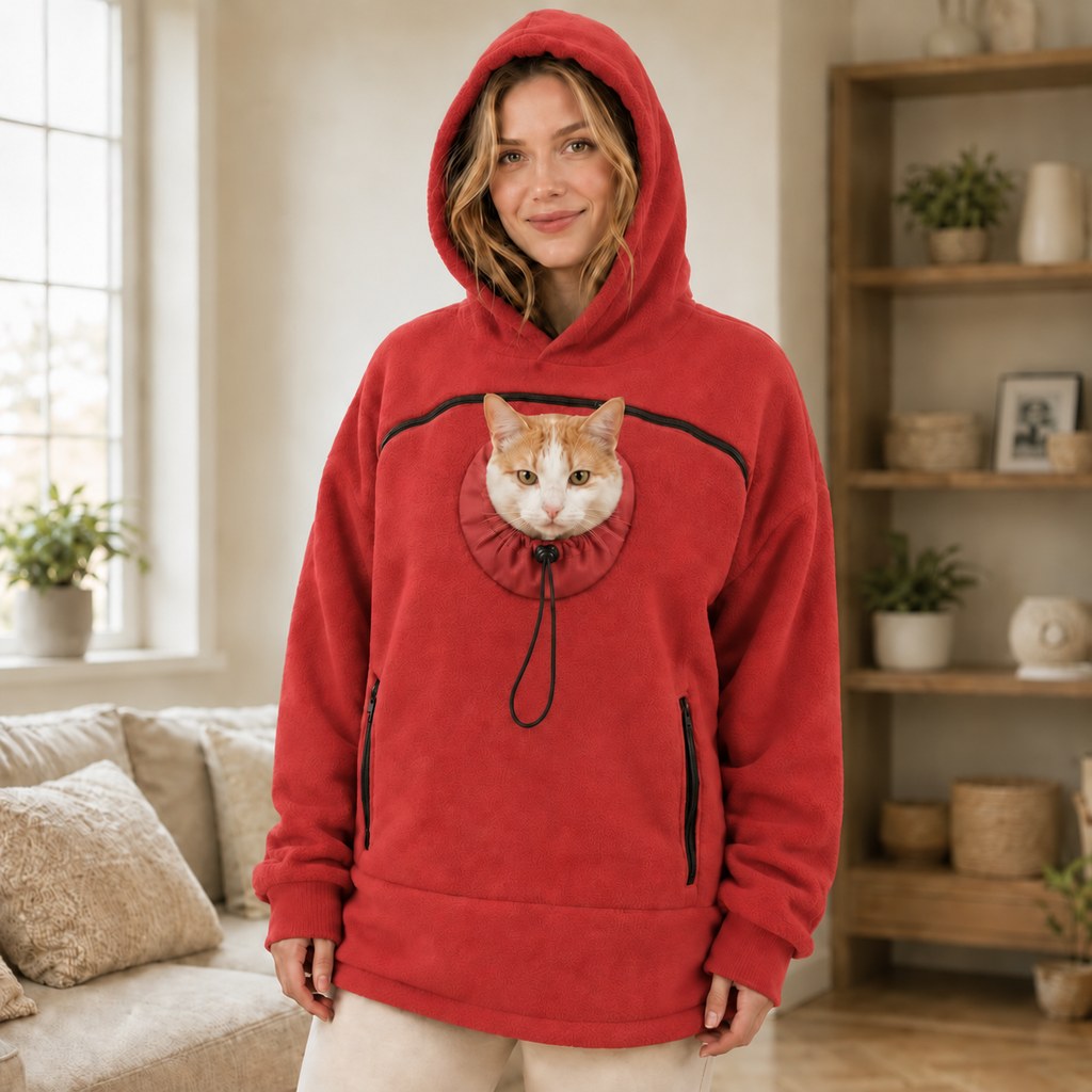 Ortekor Hands-Free Pet Carrier Hoodie – Cozy Front Pouch for Cats & Small Dogs at Home & Everyday Outings