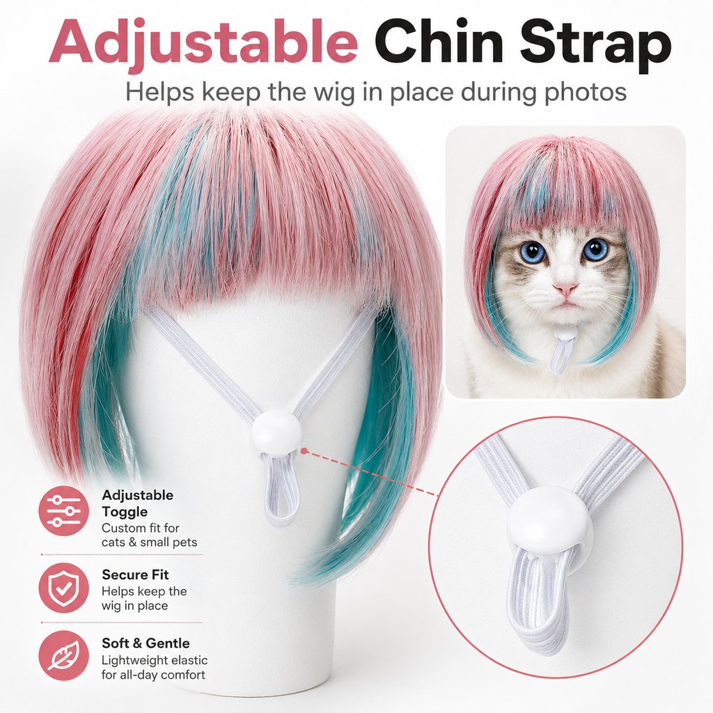 Ortekor Pet Cosplay Wig for Cats & Small Pets - Easy Party Photo Prop for Fun Birthday & Halloween Pictures