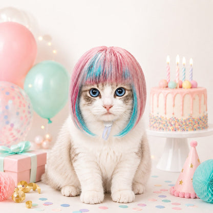 Ortekor Pet Cosplay Wig for Cats & Small Pets - Easy Party Photo Prop for Fun Birthday & Halloween Pictures