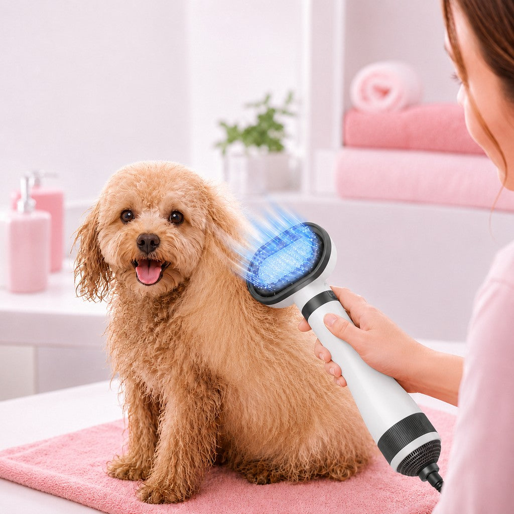 Ortekor 4-in-1 Pet Dryer Brush for After-Bath Grooming, Low-Noise Dog & Cat Hair Dryer Comb for Easier Drying, Brushing & Detangling