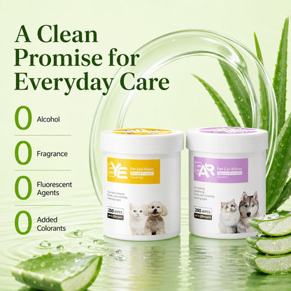 Ortekor Pet Eye & Ear Wipes for Daily Grooming - Gentle Pads for Tear Stains, Eye Goop, Outer Ear Wax & Dirt