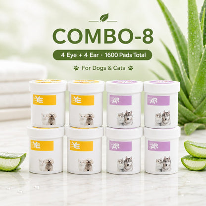 Ortekor Pet Eye & Ear Wipes for Daily Grooming - Gentle Pads for Tear Stains, Eye Goop, Outer Ear Wax & Dirt