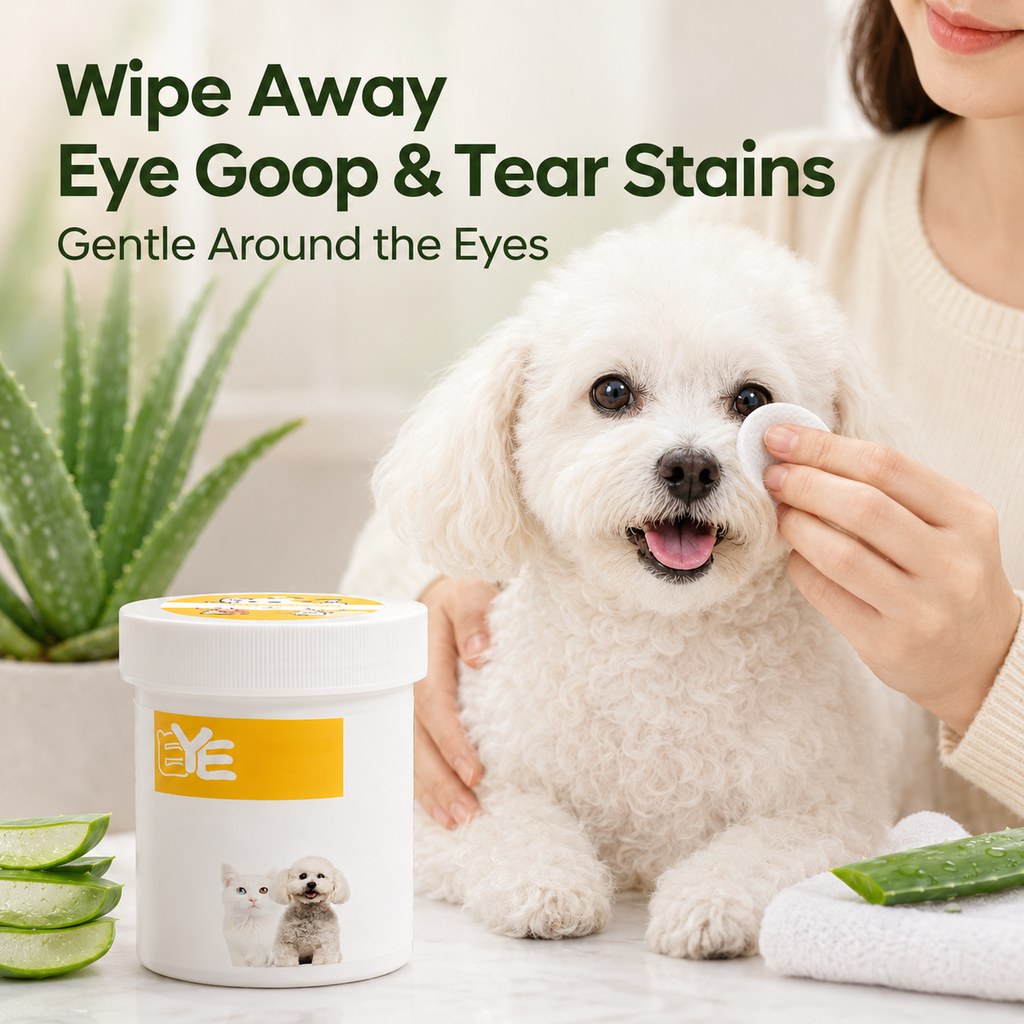 Ortekor Pet Eye & Ear Wipes for Daily Grooming - Gentle Pads for Tear Stains, Eye Goop, Outer Ear Wax & Dirt