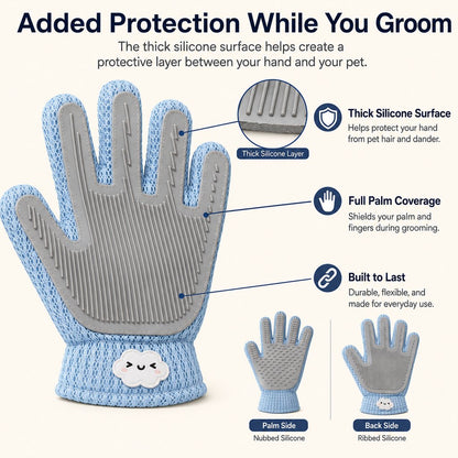 Ortekor Dual-Sided Pet Grooming Glove for Couch & Bath Time - Gentle Deshedding, Massage & Fur Cleanup for Cats &Dogs
