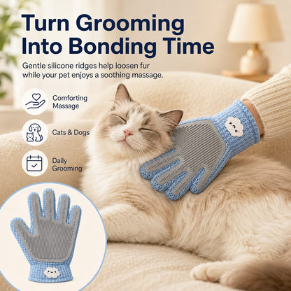 Ortekor Dual-Sided Pet Grooming Glove for Couch & Bath Time - Gentle Deshedding, Massage & Fur Cleanup for Cats &Dogs