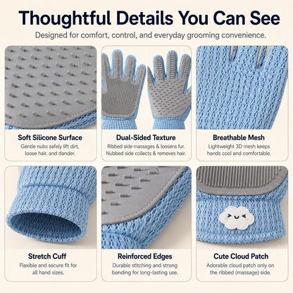 Ortekor Dual-Sided Pet Grooming Glove for Couch & Bath Time - Gentle Deshedding, Massage & Fur Cleanup for Cats &Dogs