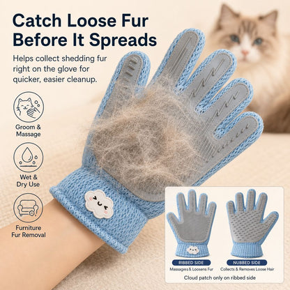 Ortekor Dual-Sided Pet Grooming Glove for Couch & Bath Time - Gentle Deshedding, Massage & Fur Cleanup for Cats &Dogs