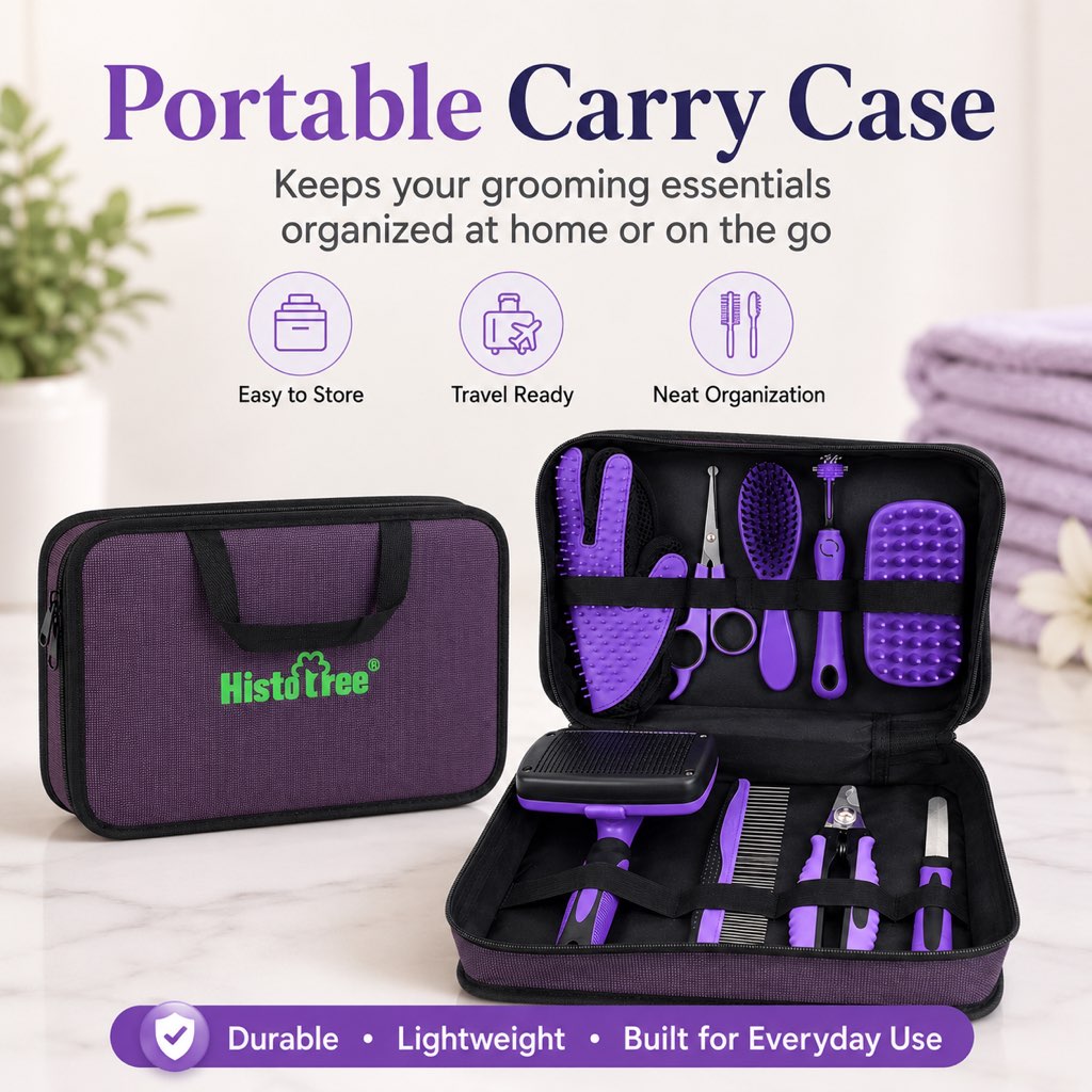 Ortekor 9-Piece Pet Grooming Kit for Dogs & Cats – At-Home Grooming Solution for Shedding, Nail Care & Detangling (Travel-Friendly Case)