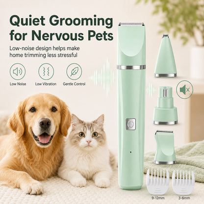 Ortekor 4-in-1 Cordless Pet Grooming Trimmer for Dogs & Cats - At-Home Paw, Face & Body Hair Touch-Ups for Nervous Pets