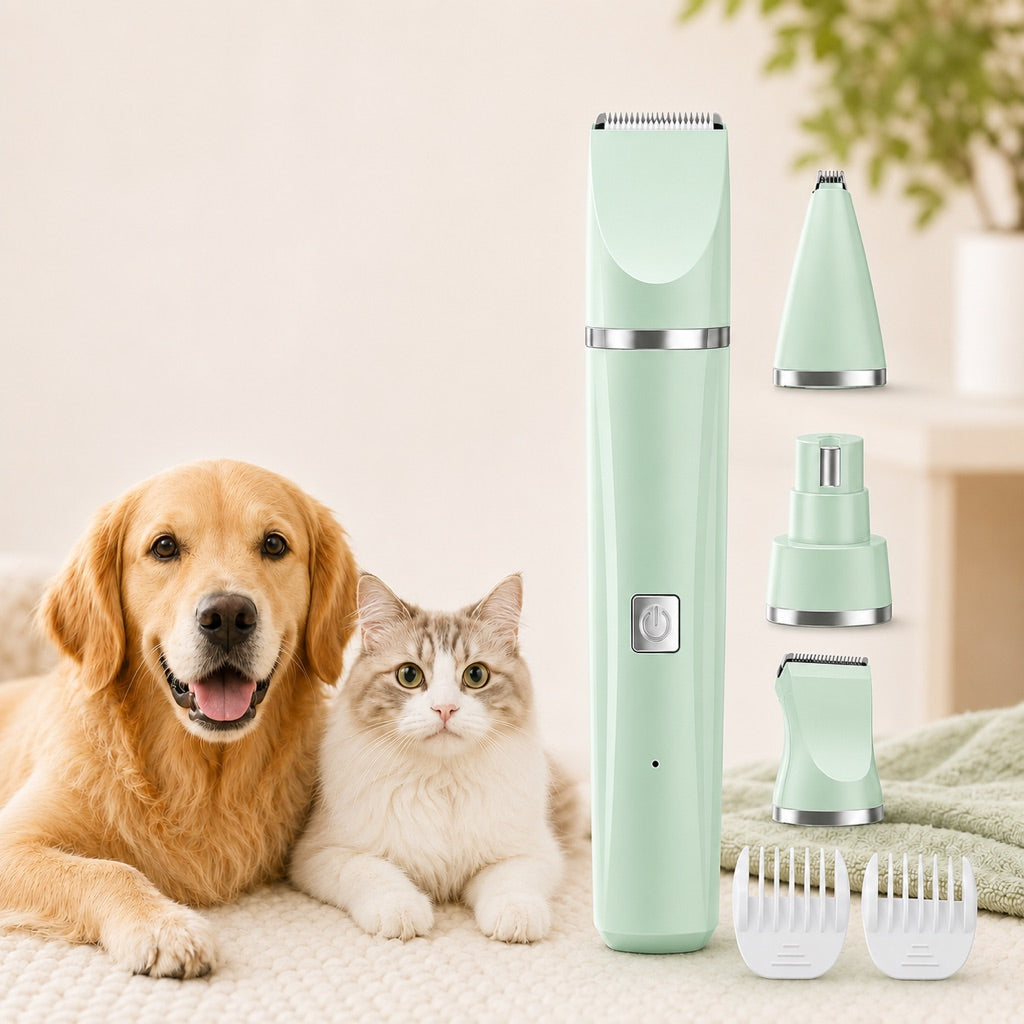 Ortekor 4-in-1 Cordless Pet Grooming Trimmer for Dogs & Cats - At-Home Paw, Face & Body Hair Touch-Ups for Nervous Pets