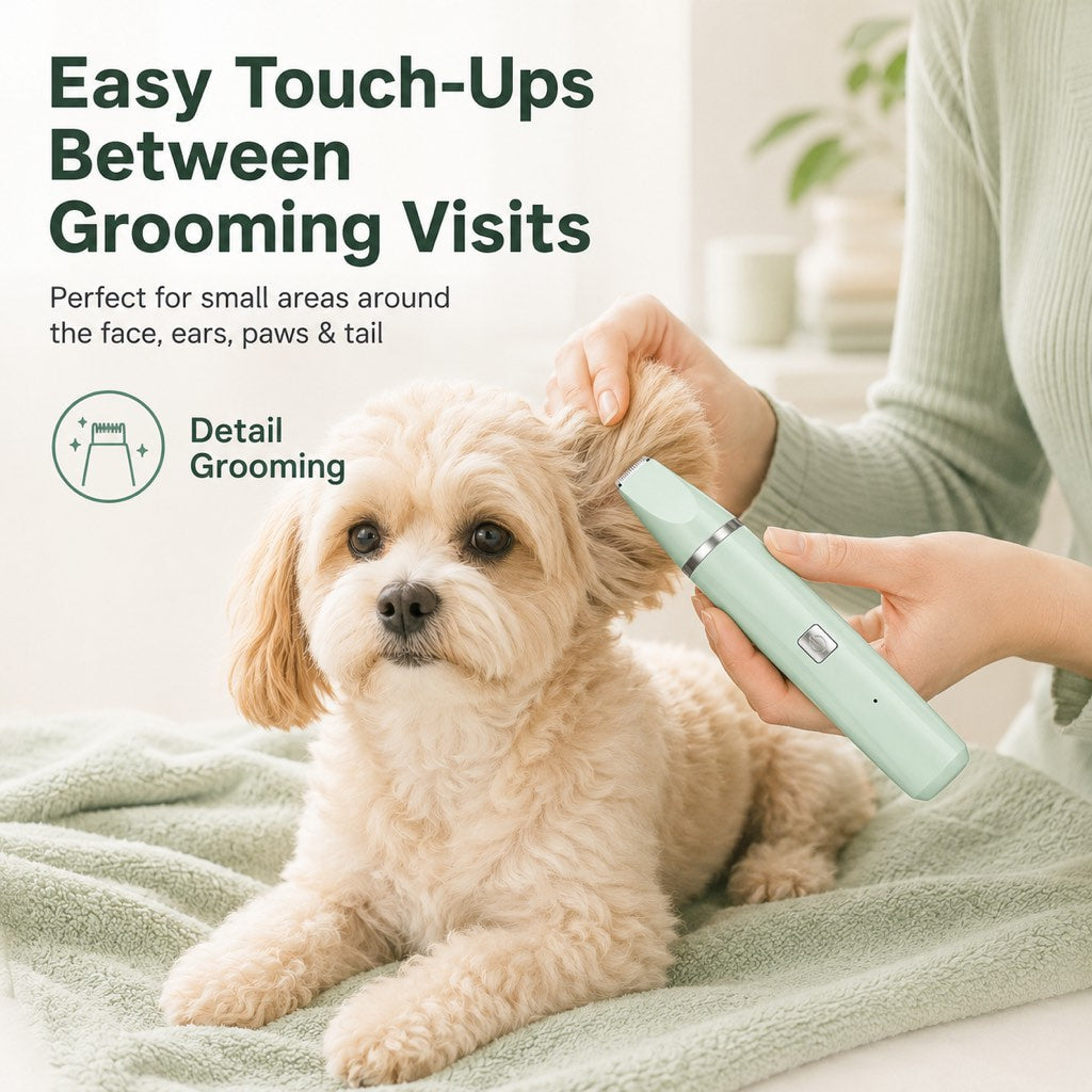 Ortekor 4-in-1 Cordless Pet Grooming Trimmer for Dogs & Cats - At-Home Paw, Face & Body Hair Touch-Ups for Nervous Pets