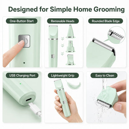 Ortekor 4-in-1 Cordless Pet Grooming Trimmer for Dogs & Cats - At-Home Paw, Face & Body Hair Touch-Ups for Nervous Pets