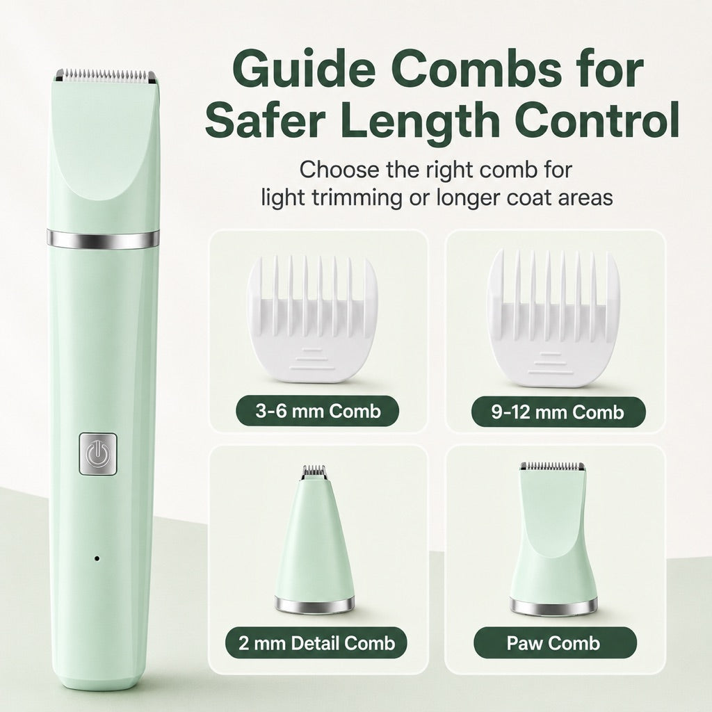 Ortekor 4-in-1 Cordless Pet Grooming Trimmer for Dogs & Cats - At-Home Paw, Face & Body Hair Touch-Ups for Nervous Pets