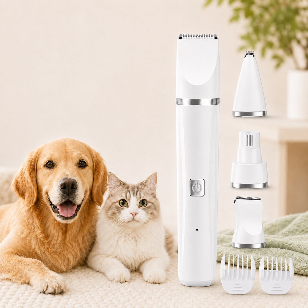 Ortekor 4-in-1 Cordless Pet Grooming Trimmer for Dogs & Cats - At-Home Paw, Face & Body Hair Touch-Ups for Nervous Pets