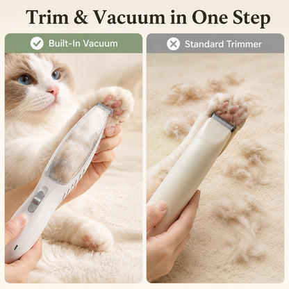 Ortekor Pet Paw Trimmer with Built-In Vacuum for Cats & Dogs - Low-Noise Detail Groomer for Paws, Ears & Loose Fur Cleanup