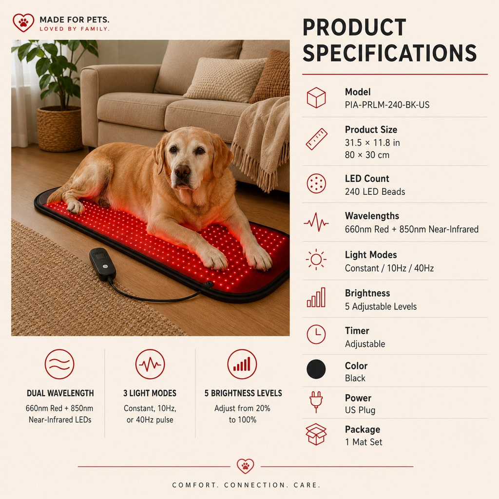 Ortekor Pet Red & Near-Infrared Light Wellness Mat - Hands-Free At-Home Comfort for Senior, Active & Resting Dogs
