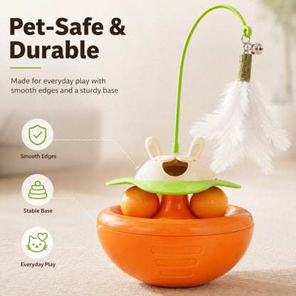 Ortekor Interactive Wobble Cat Toy for Indoor Cats - Treat-Dispensing Feather Teaser That Keeps Cats Busy