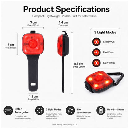 Ortekor Clip-On Pet Safety Light for Night Walks - Helps Dogs & Cats Stay Visible After Dark