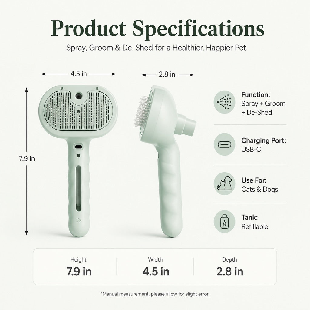 Ortekor Pet Spray Grooming Brush for Cats & Dogs - Gentle Mist De-Shedding Comb for Loose Fur, Flying Hair & Daily Coat Care
