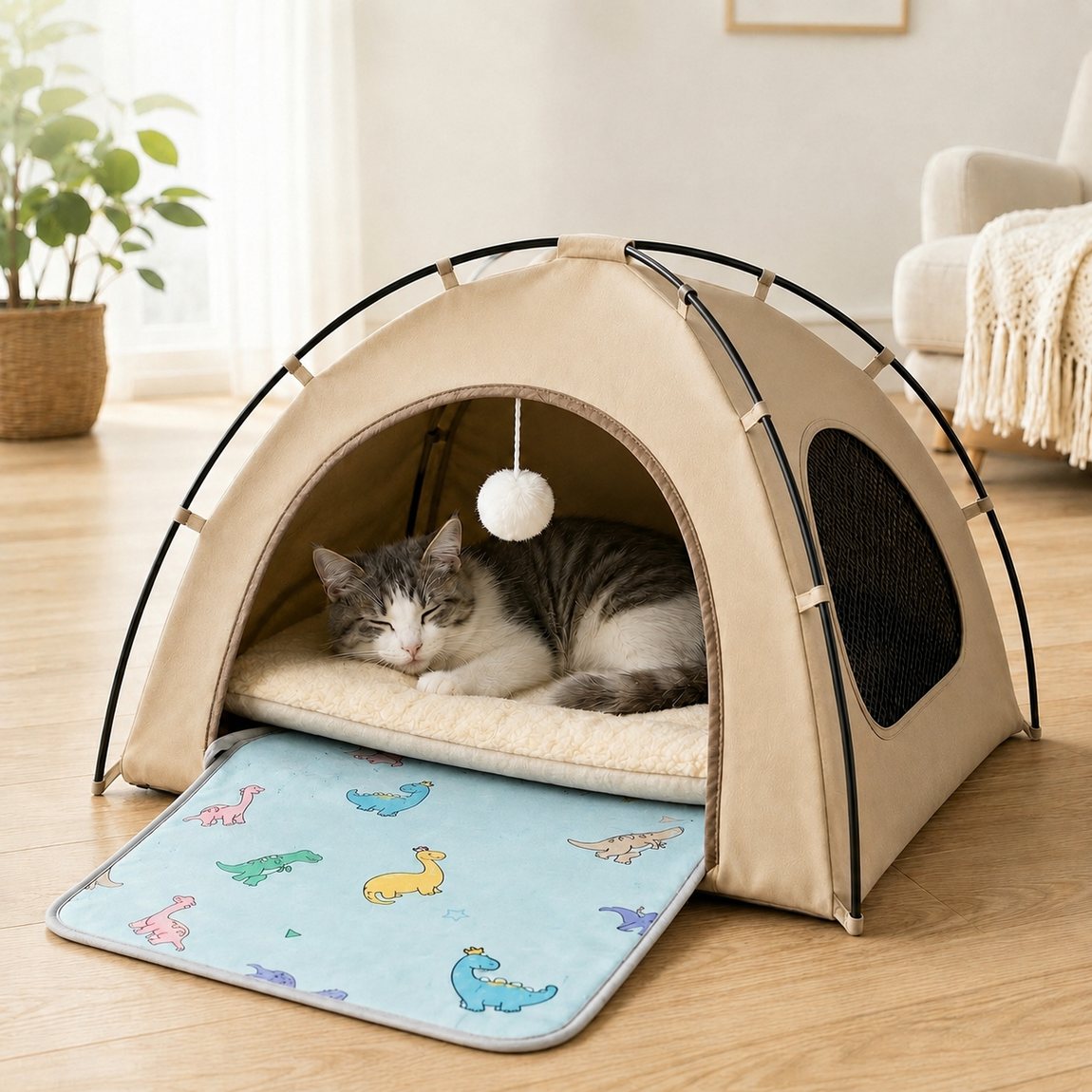 Ortekor Pet Tent Bed with Cooling Mat for Indoor Naps & Hot Weather — Foldable Private Hideaway for Cats, Kittens & Small Dogs