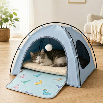 Ortekor Pet Tent Bed with Cooling Mat for Indoor Naps & Hot Weather — Foldable Private Hideaway for Cats, Kittens & Small Dogs