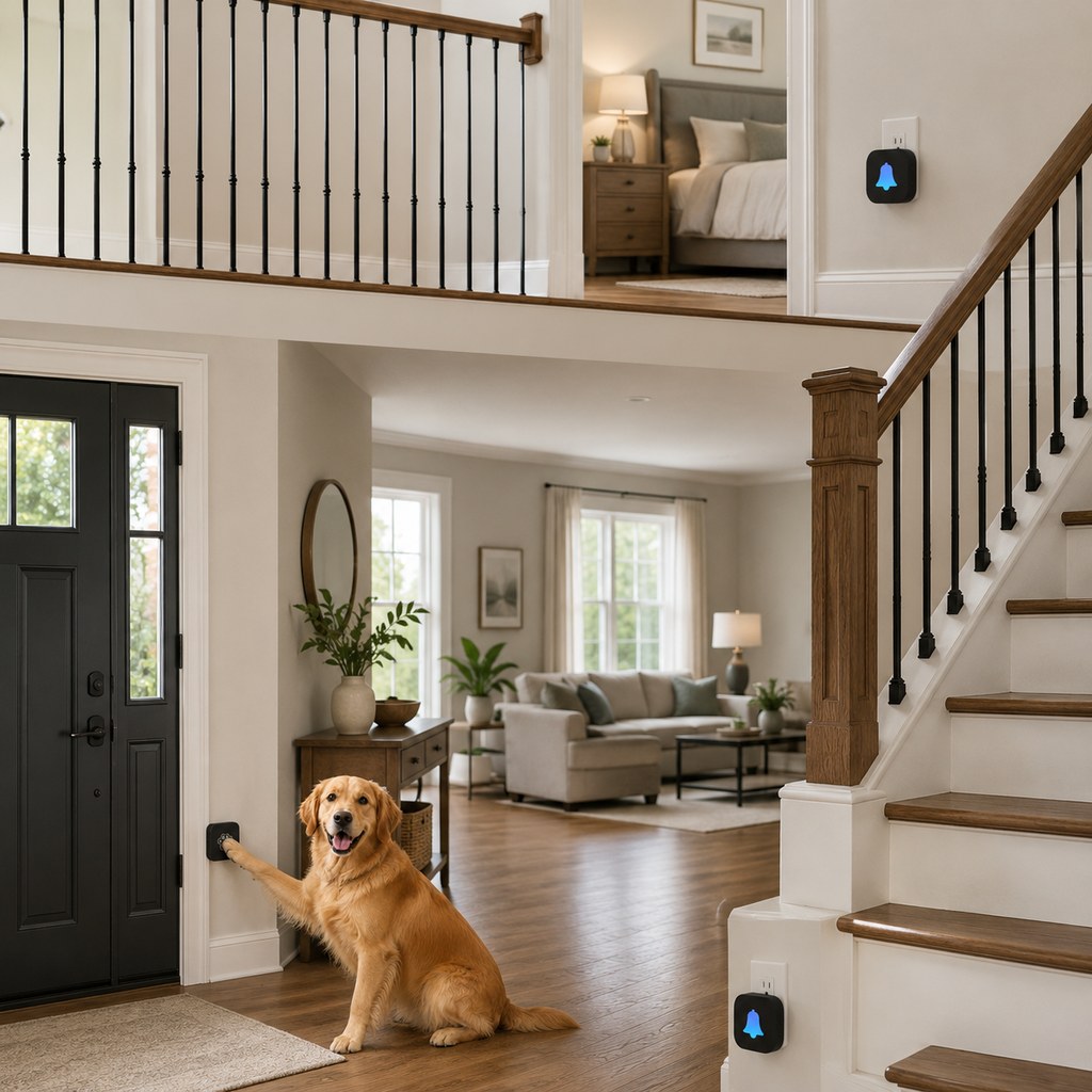 Ortekor Wireless Dog Doorbell for Potty Training - Self-Powered Paw Button & Plug-In Chime to Help Dogs Ask to Go Outside