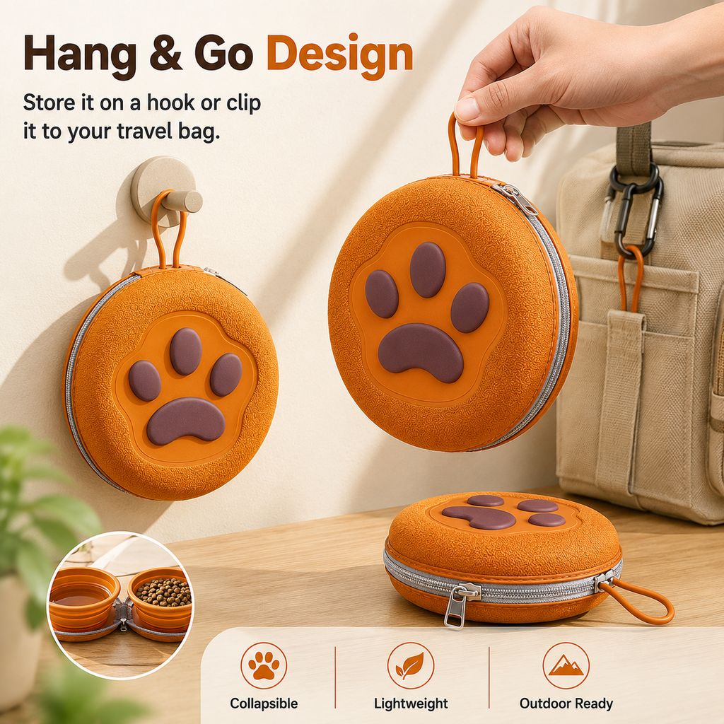 Ortekor Paw-Shaped Collapsible Pet Travel Bowl Set for Walks, Camping & Road Trips - Feed Anywhere Without Bulky Bowls