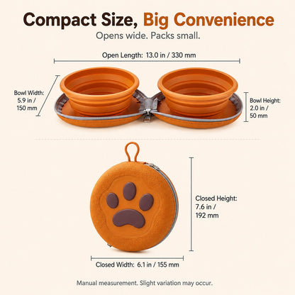 Ortekor Paw-Shaped Collapsible Pet Travel Bowl Set for Walks, Camping & Road Trips - Feed Anywhere Without Bulky Bowls